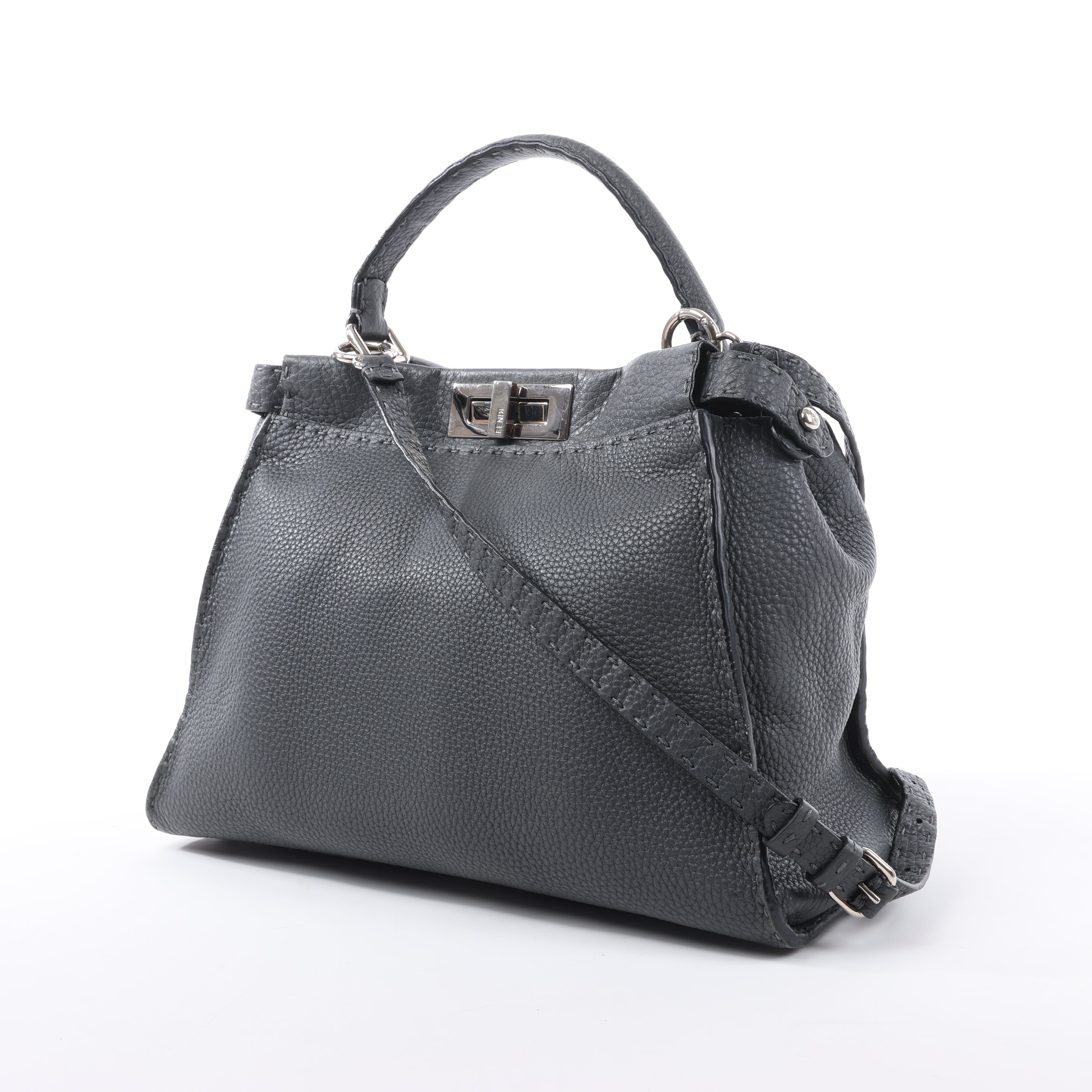 Fendi Peekaboo Regular Selleria Leather 2Way Handbag in Gray 8BN226