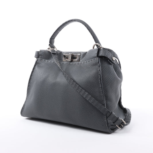 Fendi Peekaboo Regular Selleria Leather 2Way Handbag in Gray 8BN226