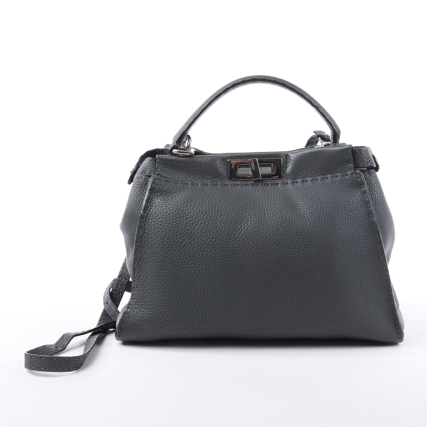 Fendi Peekaboo Regular Selleria Leather 2Way Handbag in Gray 8BN226