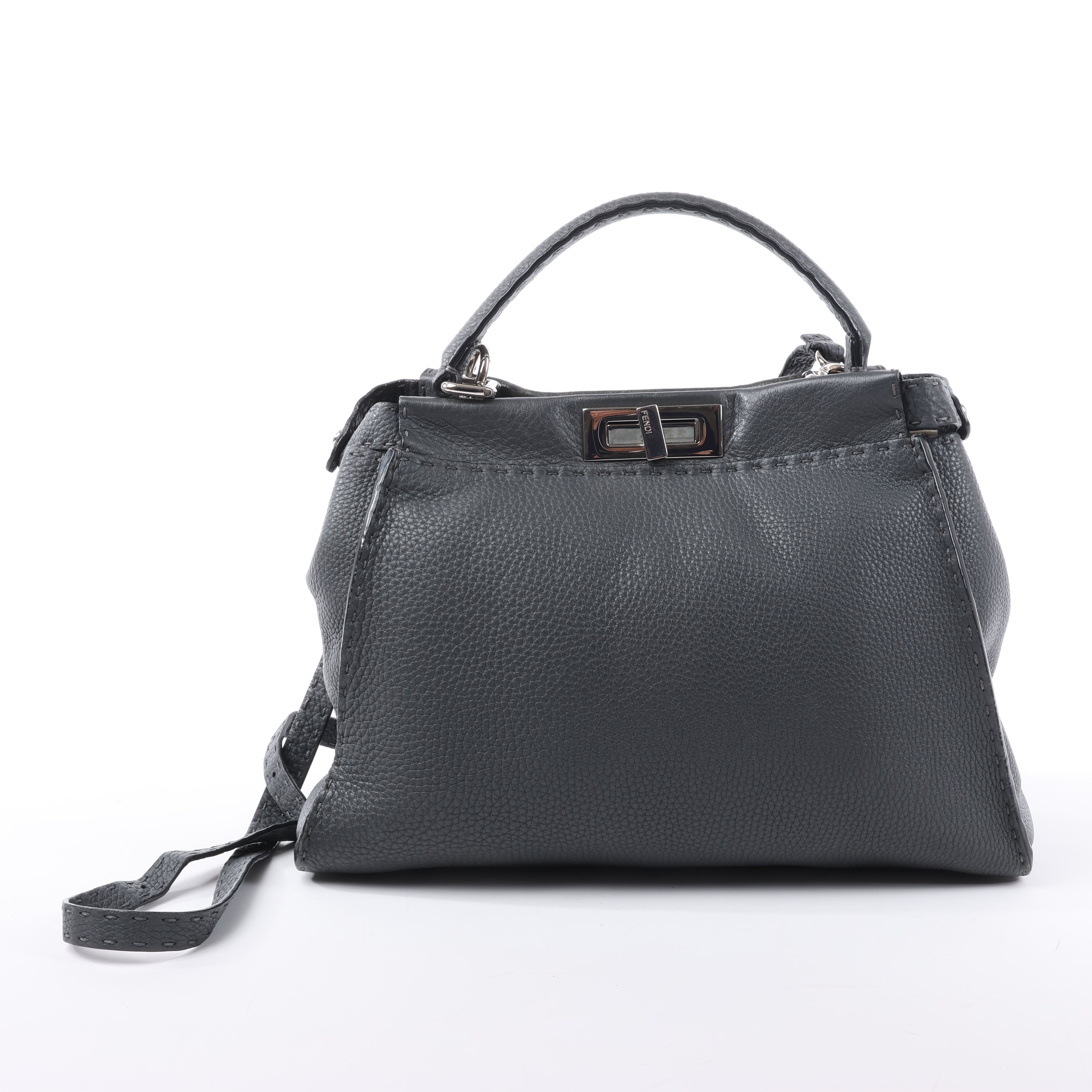 Fendi Peekaboo Regular Selleria Leather 2Way Handbag in Gray 8BN226