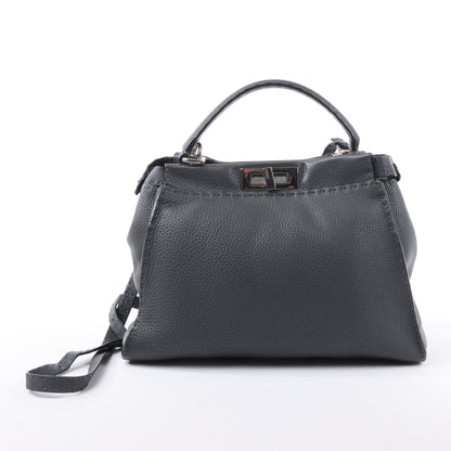 Fendi Peekaboo Regular Selleria Leather 2Way Handbag in Gray 8BN226