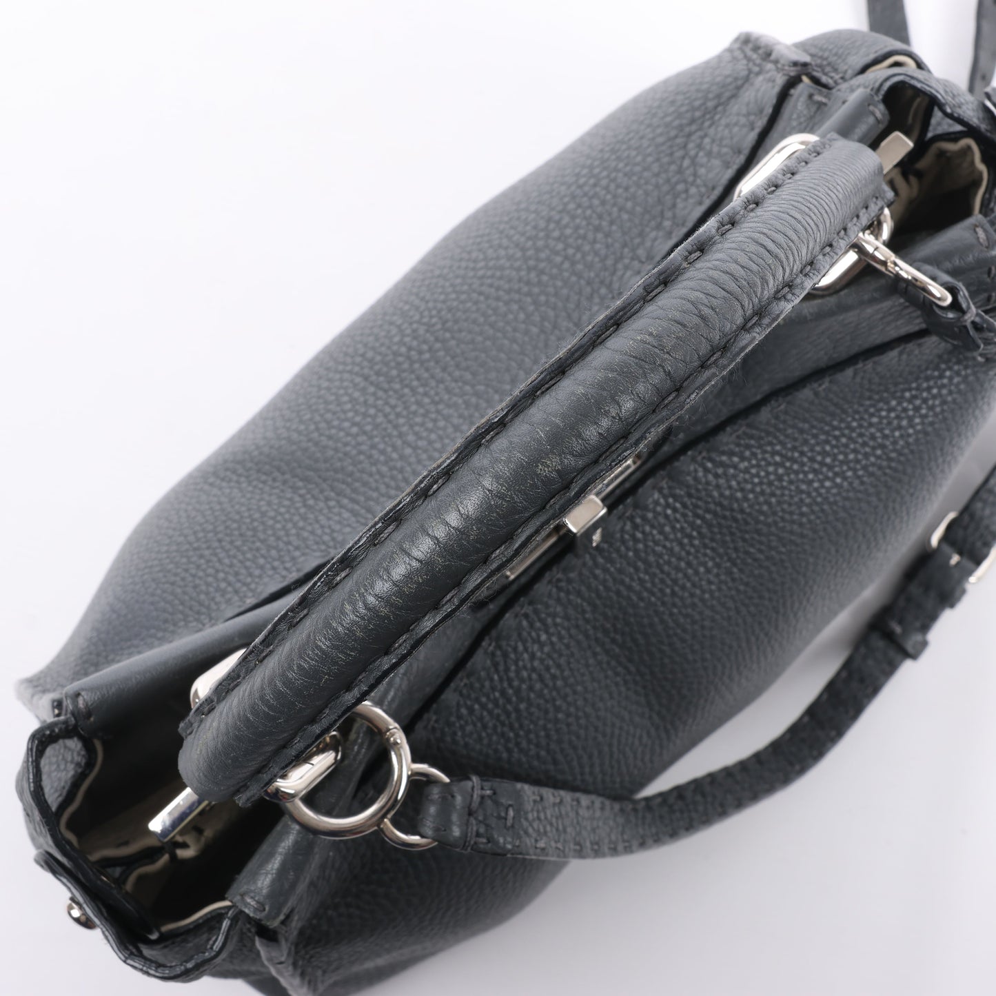 Fendi Peekaboo Regular Selleria Leather 2Way Handbag in Gray 8BN226