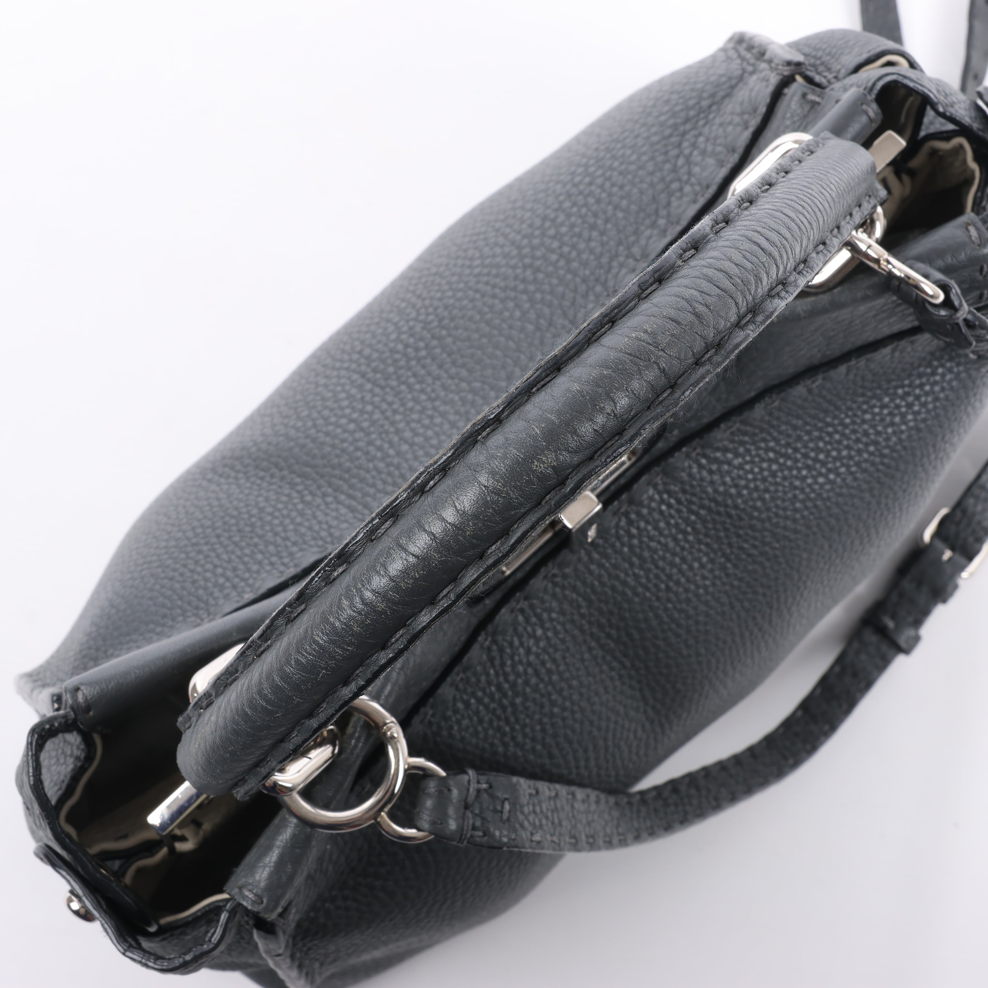 Fendi Peekaboo Regular Selleria Leather 2Way Handbag in Gray 8BN226