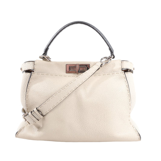Fendi Peekaboo Regular Selleria Leather 2Way Handbag in Beige 8BN290
