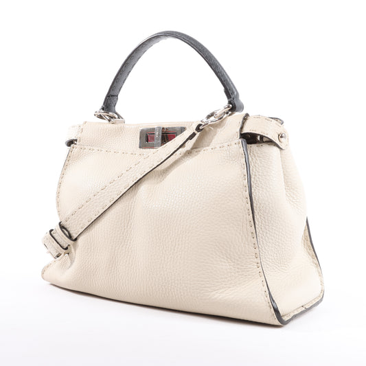 Fendi Peekaboo Regular Selleria Leather 2Way Handbag in Beige 8BN290