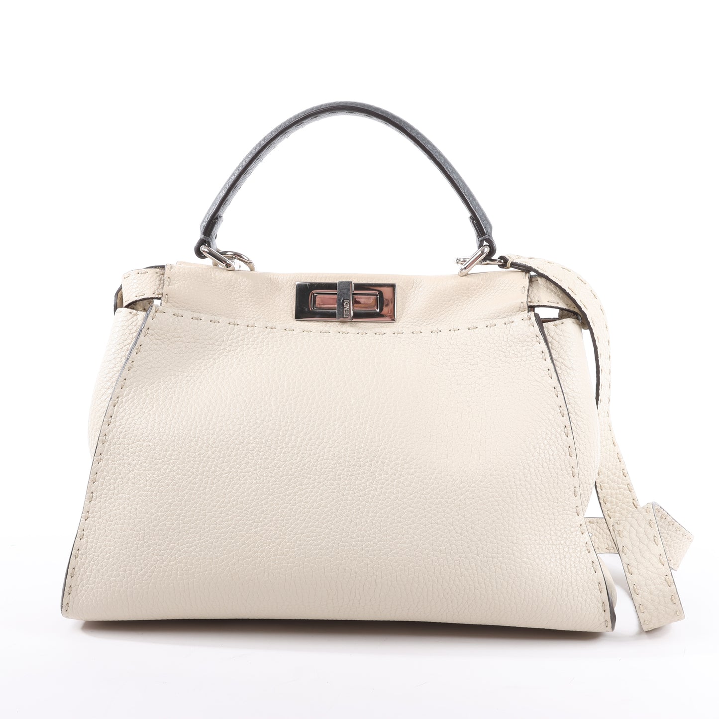 Sac à main Fendi Peekaboo Regular Selleria en cuir beige 8BN290