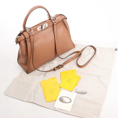 Fendi Peekaboo Regular Selleria Leather 2way Handbag in Beige 8BN226