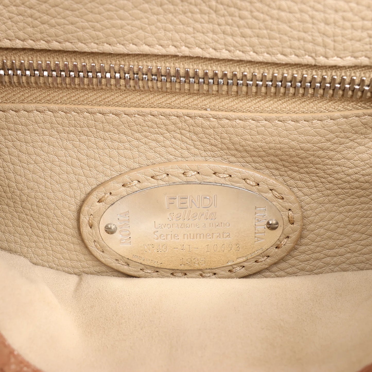 Fendi Peekaboo Regular Selleria Leather 2way Handbag in Beige 8BN226