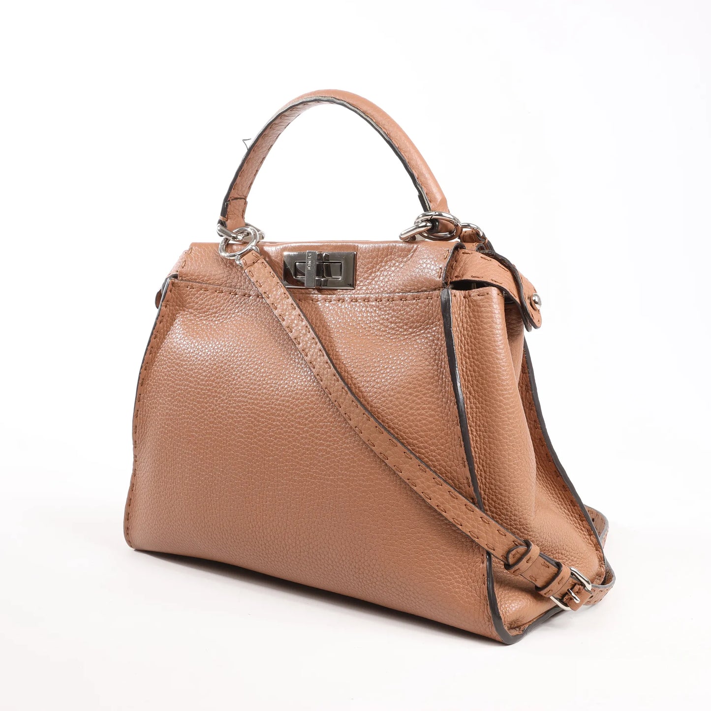 Fendi Peekaboo Regular Selleria Leather 2way Handbag in Beige 8BN226