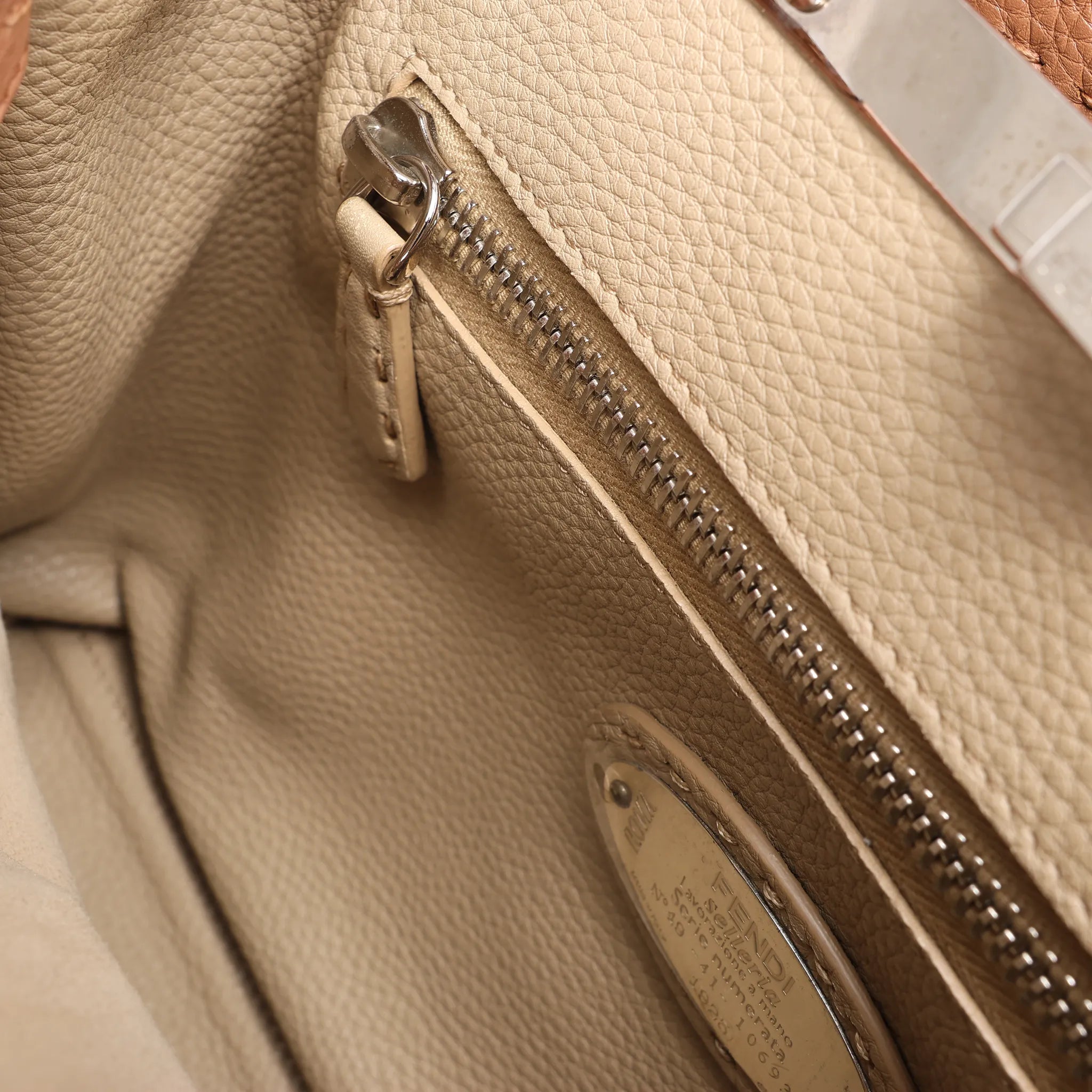 Fendi Peekaboo Regular Selleria Leather 2way Handbag in Beige 8BN226