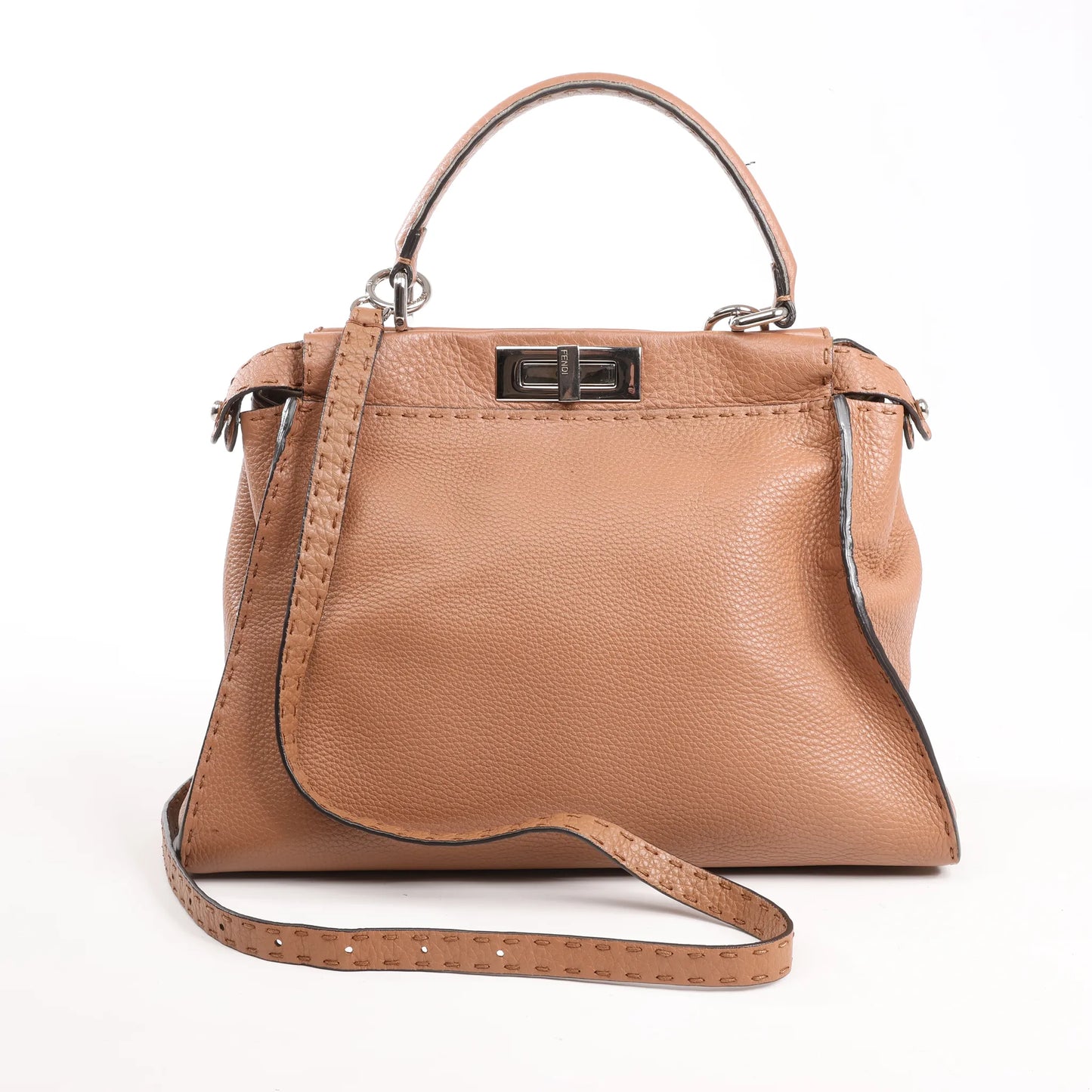 Fendi Peekaboo Regular Selleria Leather 2way Handbag in Beige 8BN226