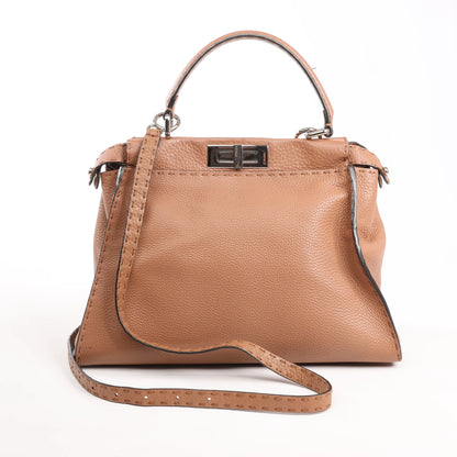 Fendi Peekaboo Regular Selleria Leather 2way Handbag in Beige 8BN226