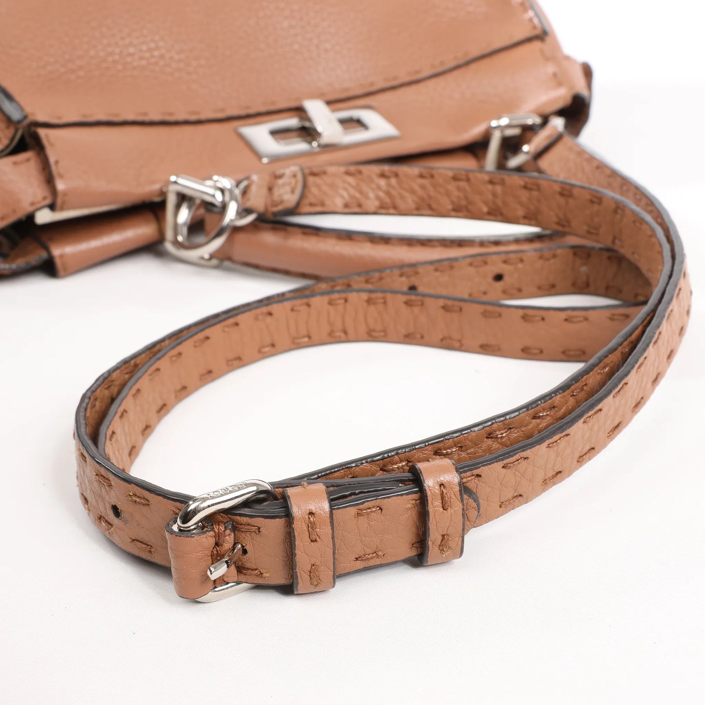 Fendi Peekaboo Regular Selleria Leather 2way Handbag in Beige 8BN226