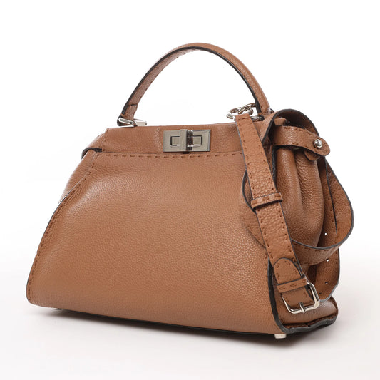 Fendi Peekaboo Regular Selleria Leather 2Way Handbag in Brown 8BN290