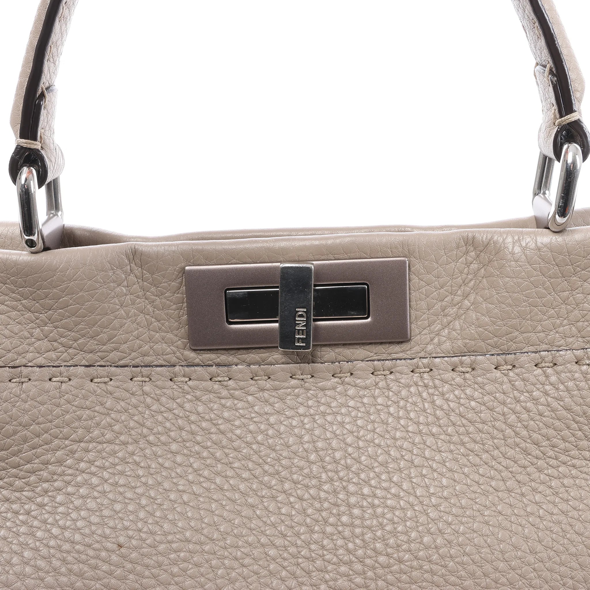 Fendi Peekaboo Regular Selleria Leather Handbag in Greige 8BN290