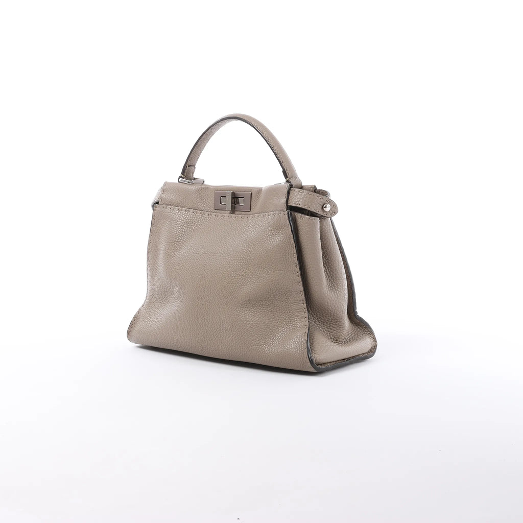 Fendi Peekaboo Regular Selleria Leather Handbag in Greige 8BN290