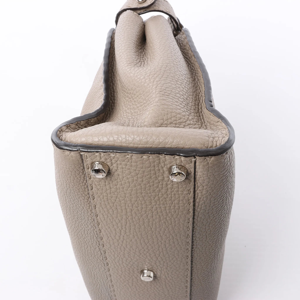 Fendi Peekaboo Regular Selleria Leather Handbag in Greige 8BN290