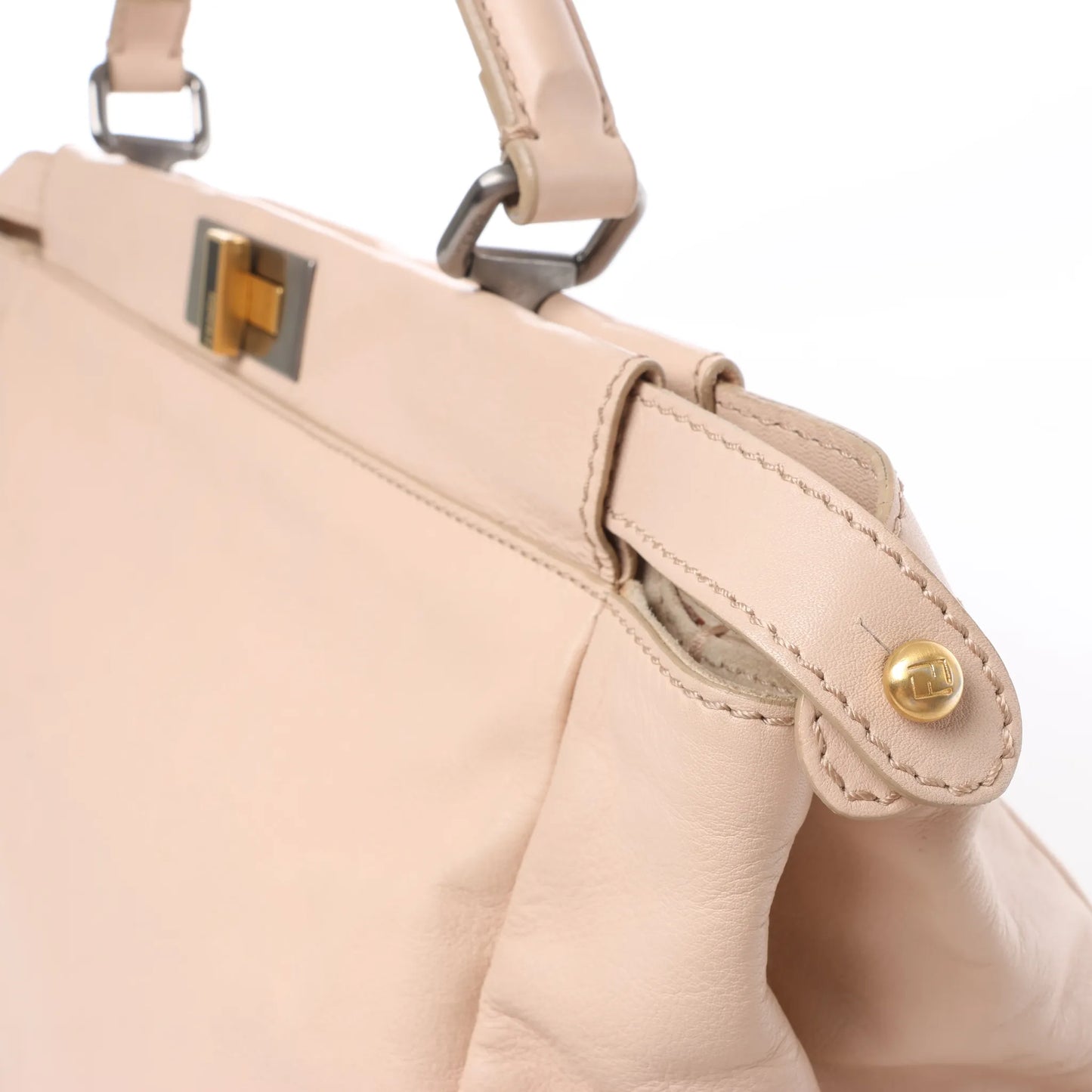 Grand sac à main Fendi Peekaboo en cuir beige poudré 8BN210