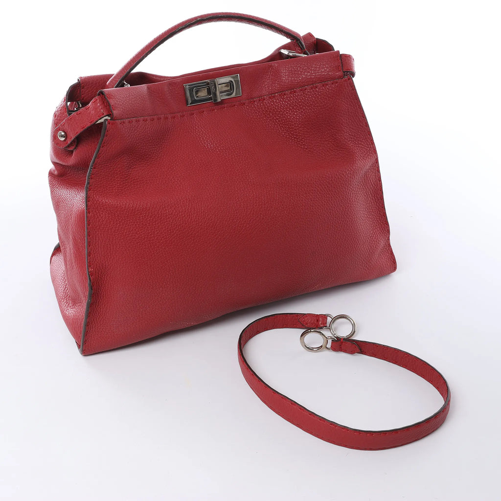 Fendi Peekaboo Large Selleria Leather 2Way Handbag in Red 8BN210
