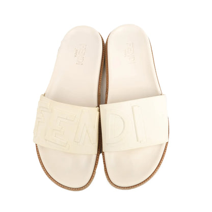 Fendi Rubber Slide Sandals in Ecru, Size 46 EU