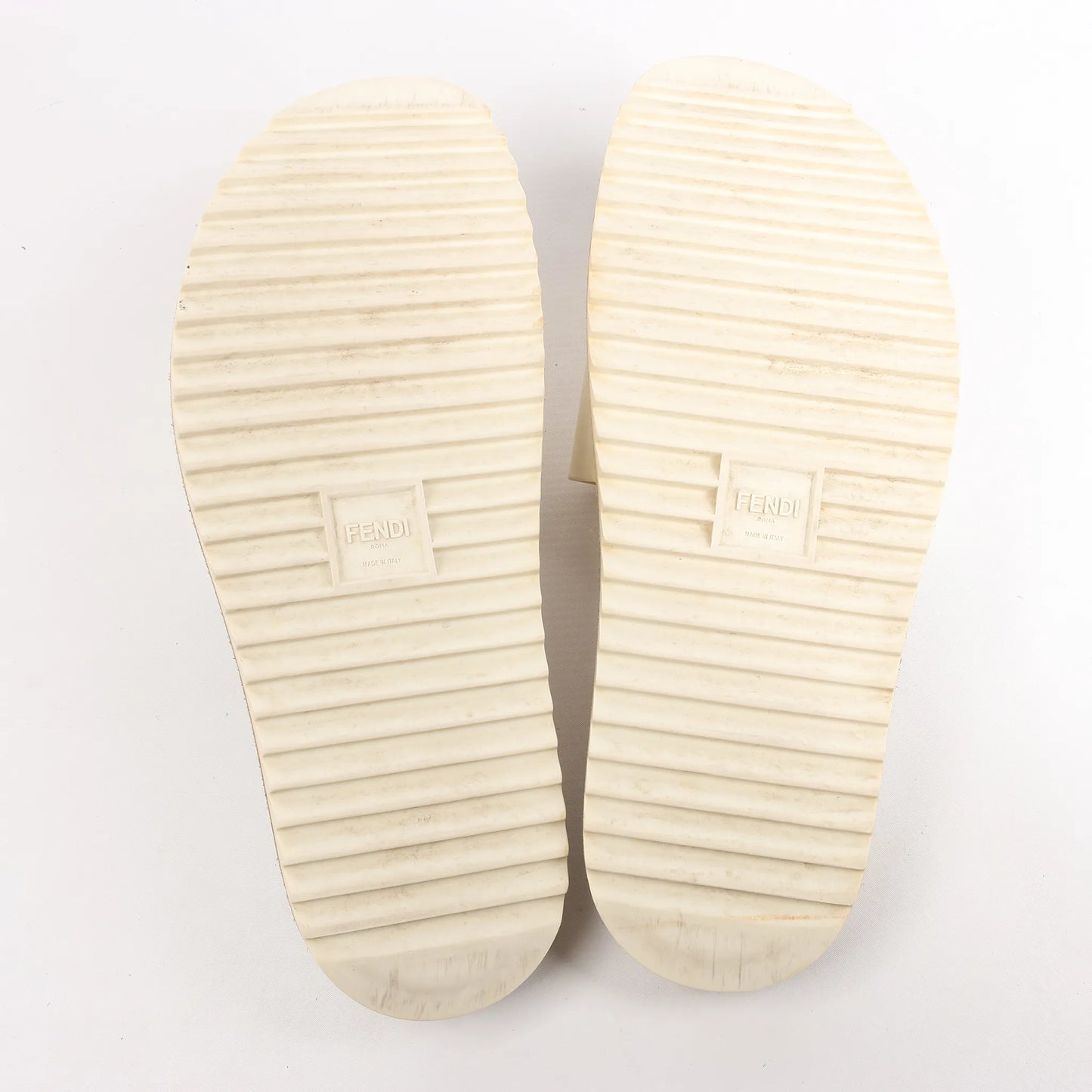 Fendi Rubber Slide Sandals in Ecru, Size 46 EU