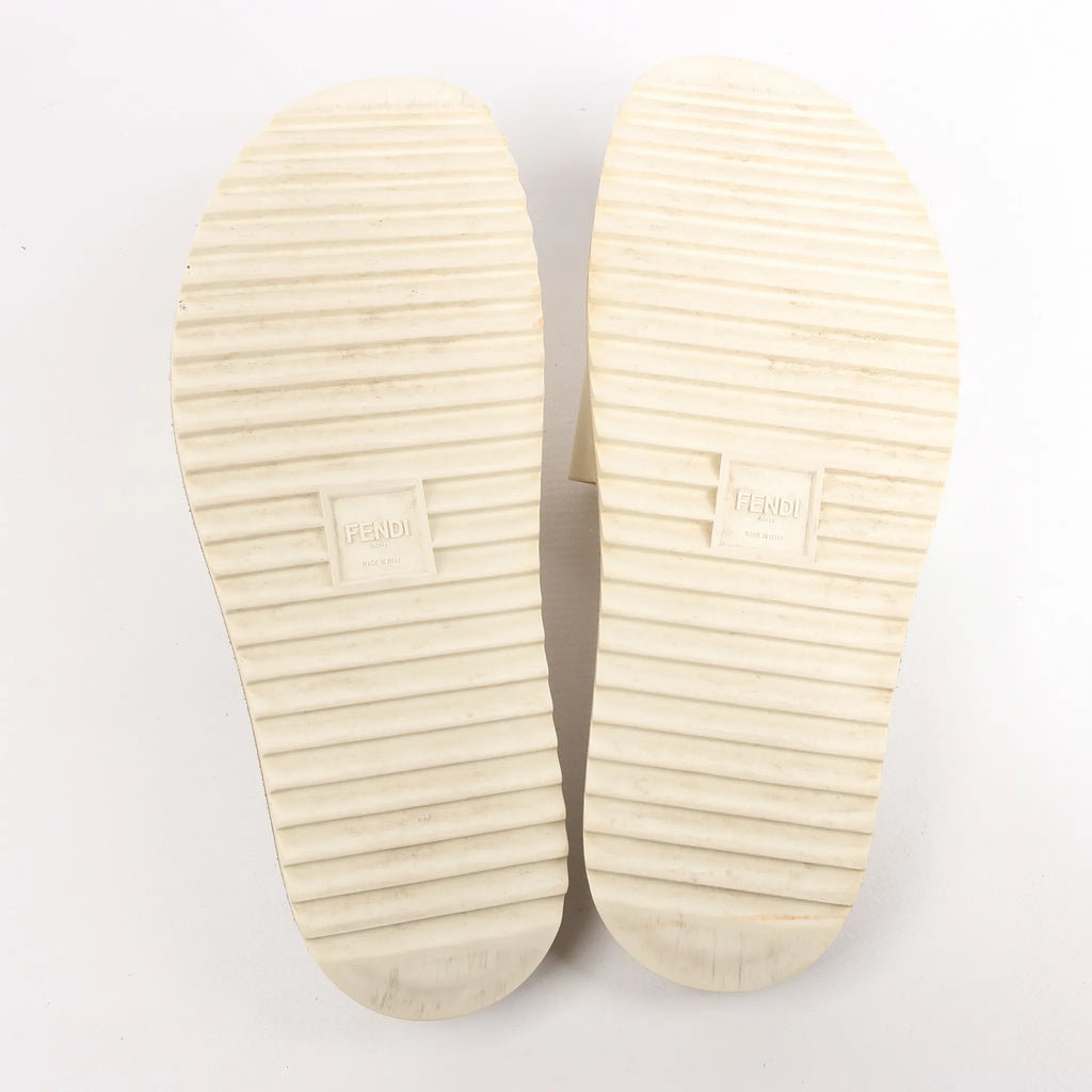 Fendi Rubber Slide Sandals in Ecru, Size 46 EU