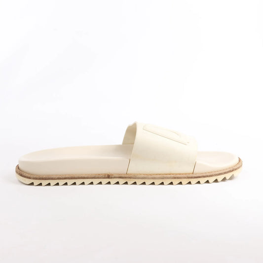 Fendi Rubber Slide Sandals in Ecru, Size 46 EU
