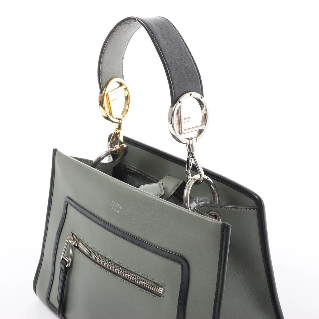 Fendi Runaway Leather Handbag in Green 8BH344