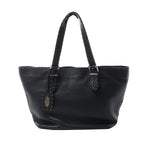 Black Fendi Selleria leather tote with pebbled texture, contrast stitching, dual handles and silver-tone buckles.