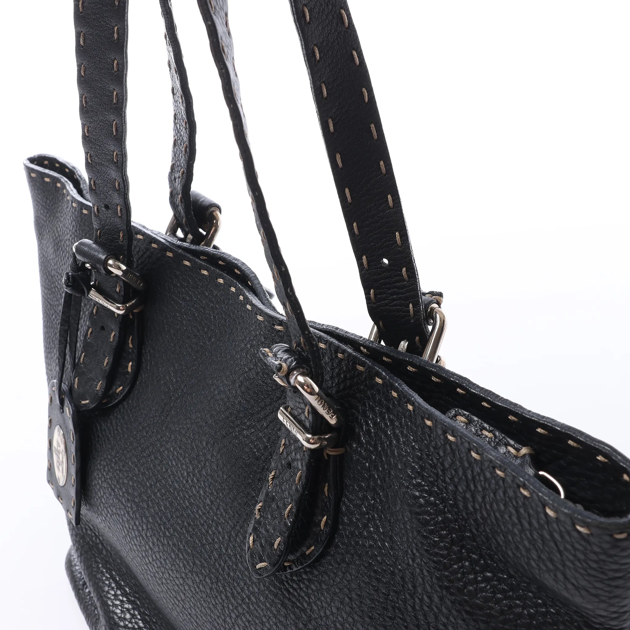 Fendi Carla Selleria Leather Handbag in Black 8BH135