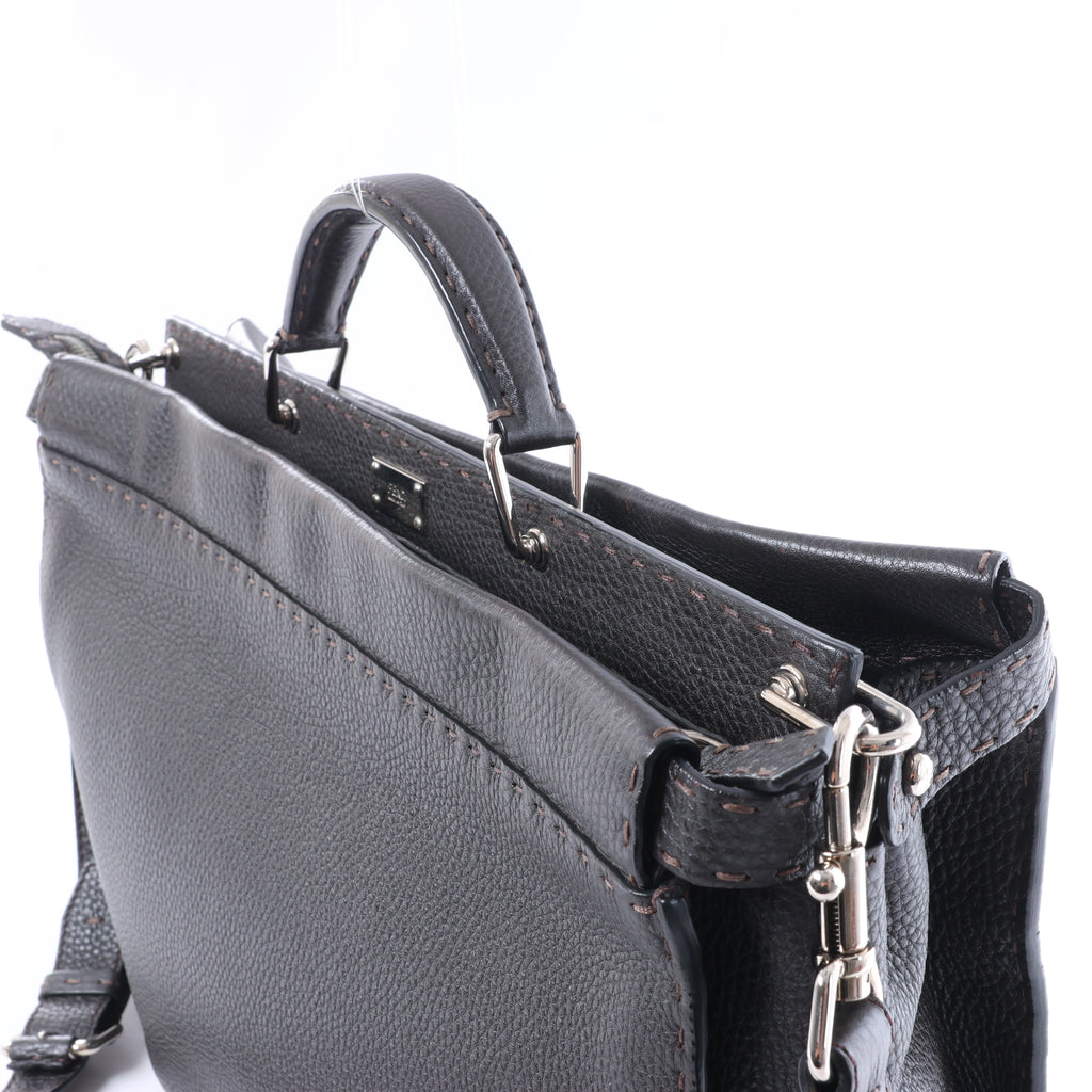 Fendi Selleria Peekaboo Leather 2Way Handbag Gray 7VA388