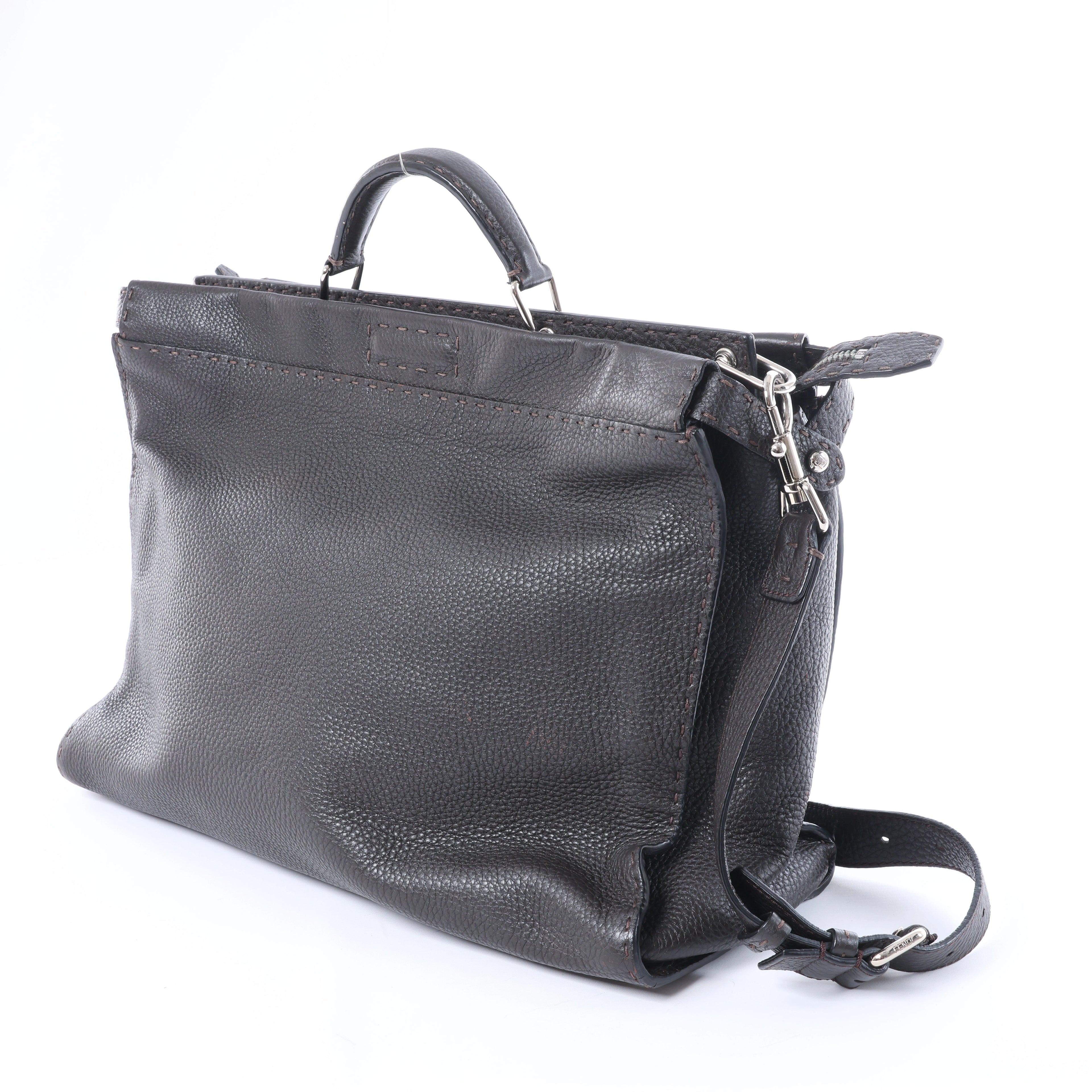 Fendi Selleria Peekaboo Leather 2Way Handbag Gray 7VA388