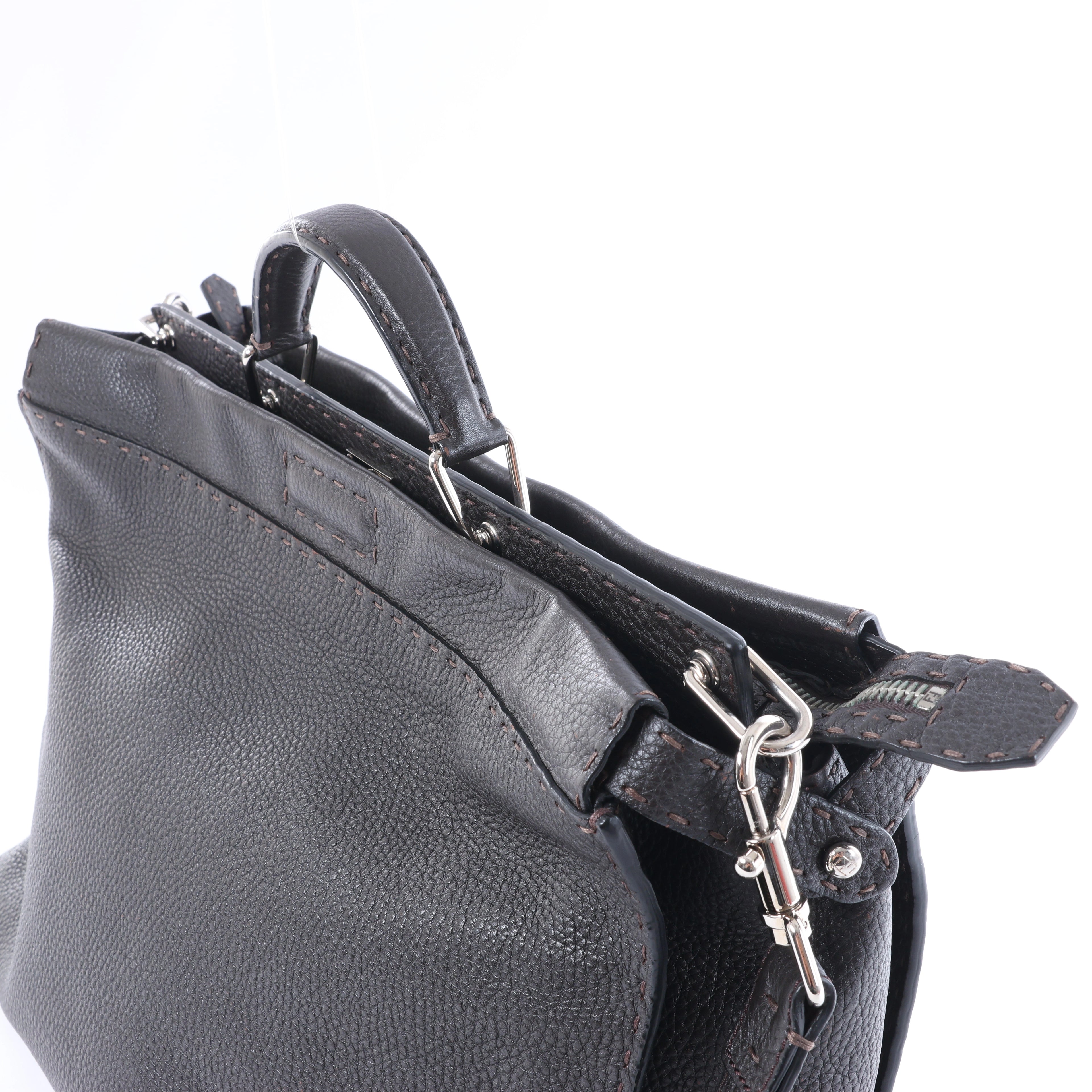 Fendi Selleria Peekaboo Leather 2Way Handbag Gray 7VA388