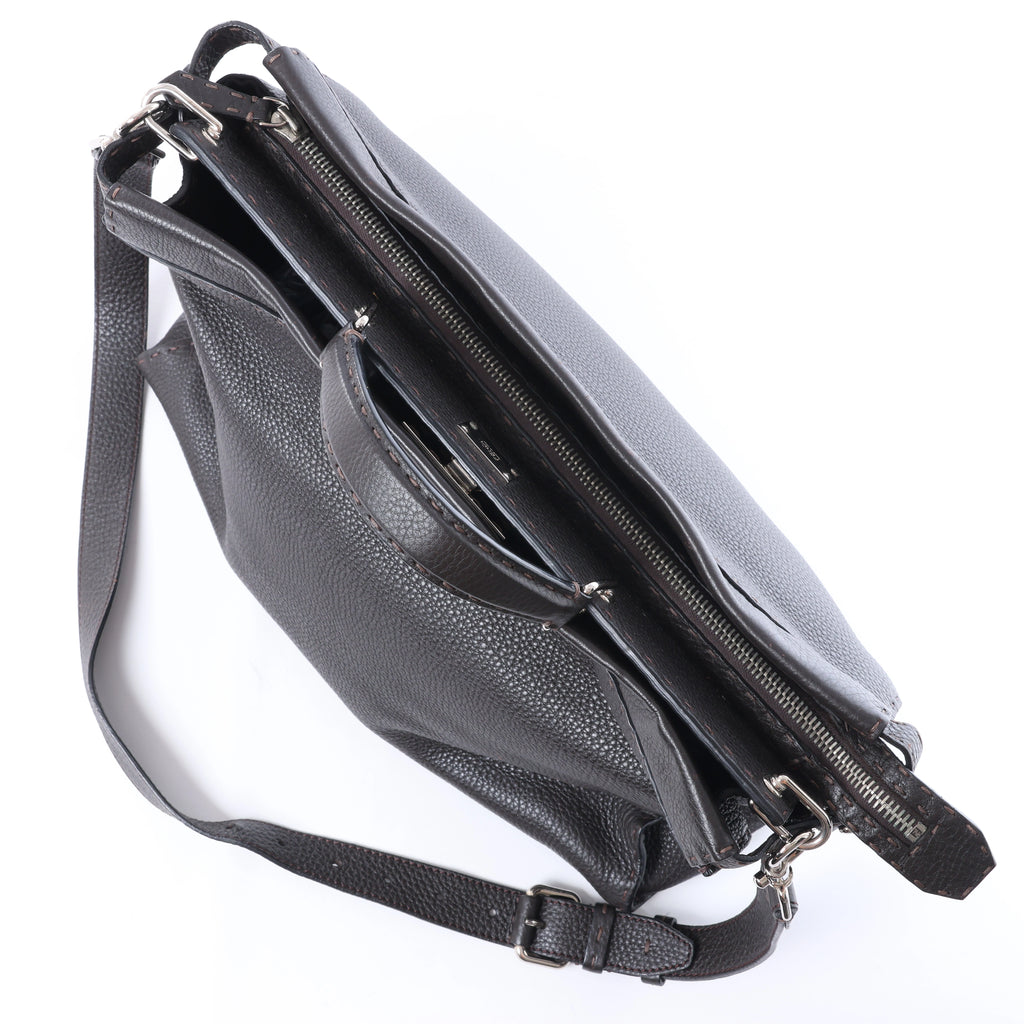 Fendi Selleria Peekaboo Leather 2Way Handbag Gray 7VA388