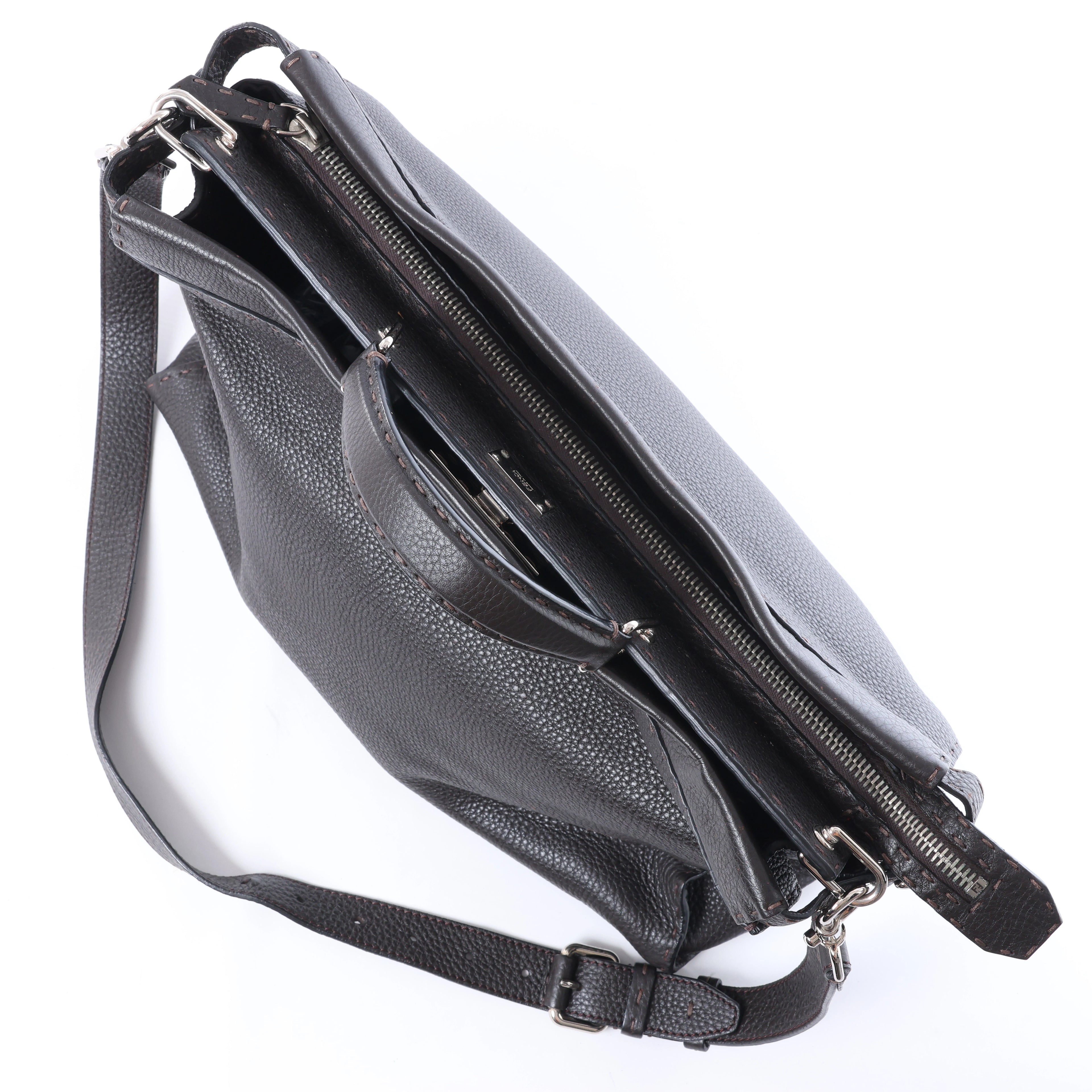 Fendi Selleria Peekaboo Leather 2Way Handbag Gray 7VA388