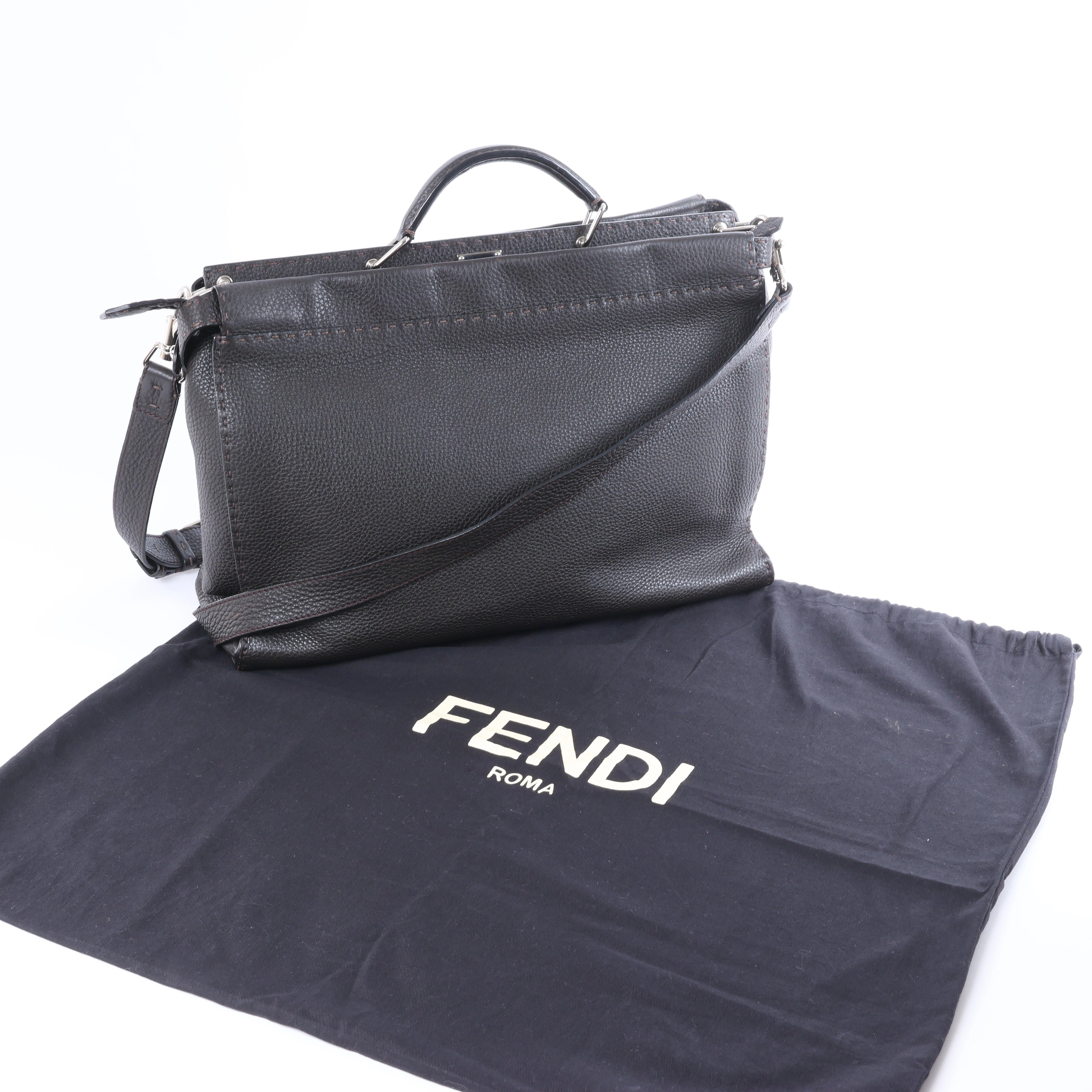 Fendi Selleria Peekaboo Leather 2Way Handbag Gray 7VA388