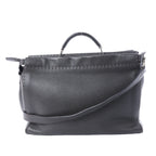 Fendi Selleria Peekaboo gray textured leather handbag with top handle, shoulder strap, silver-tone hardware and contrast stitching.