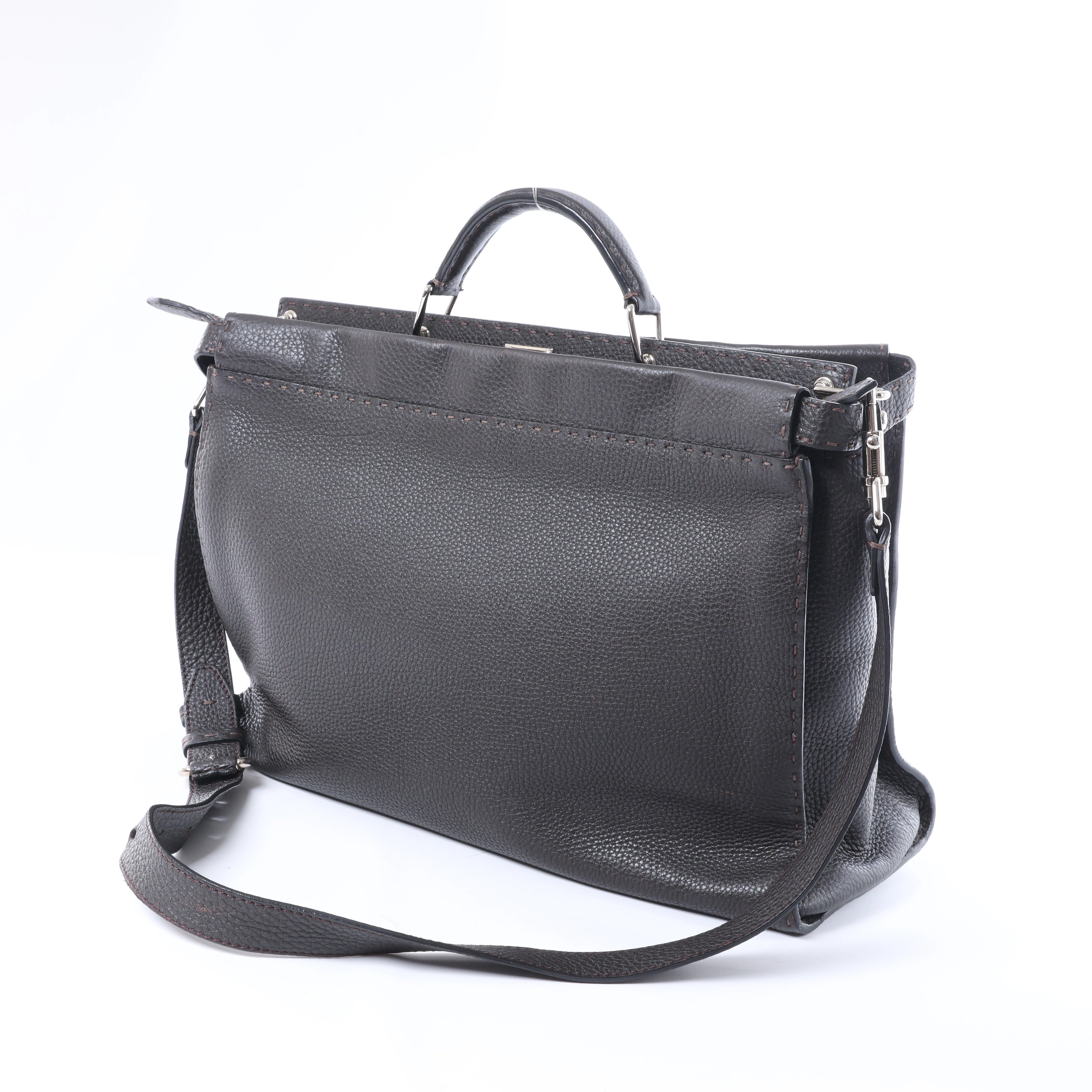 Fendi Selleria Peekaboo Leather 2Way Handbag Gray 7VA388