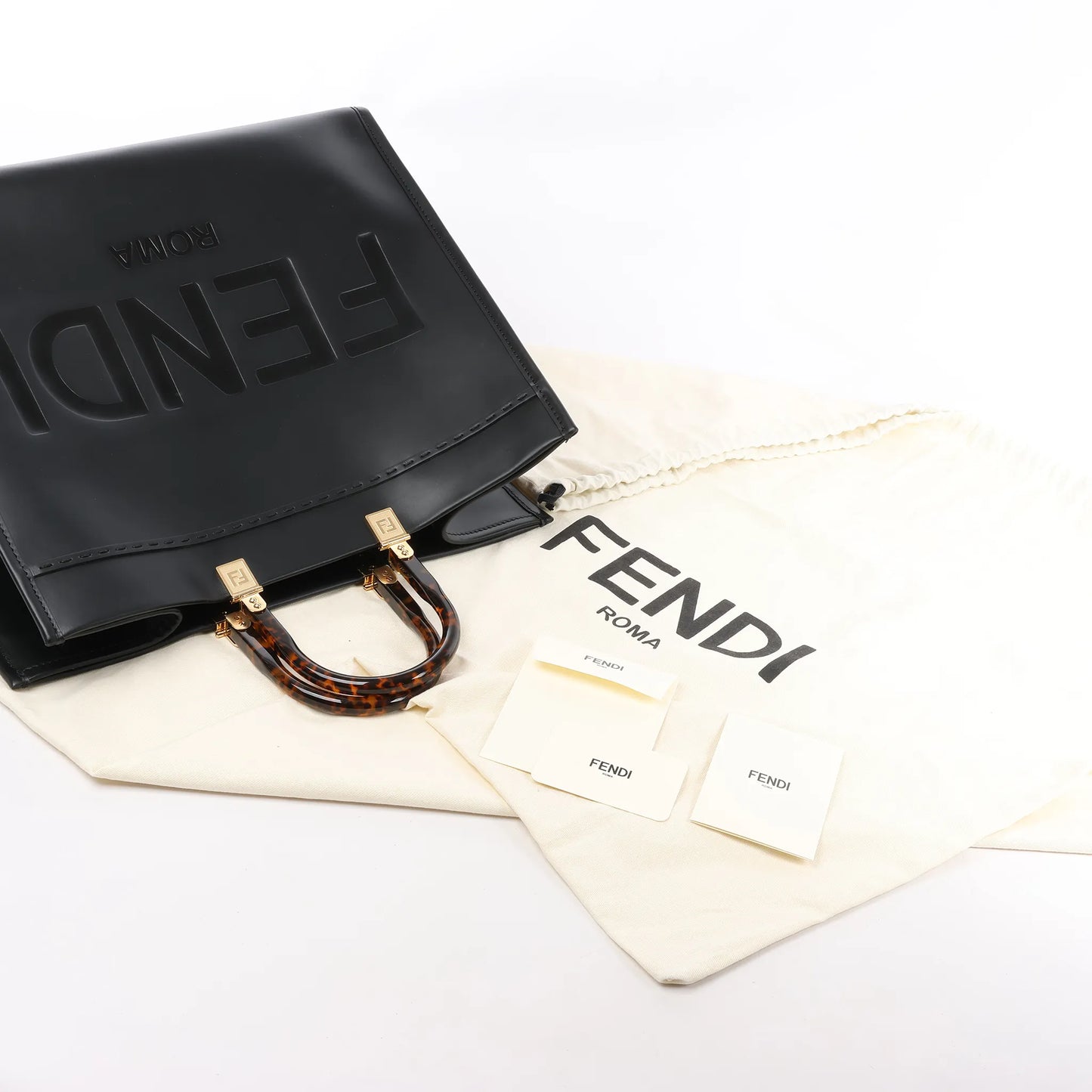 Grand sac à main en cuir Fendi Sunshine noir 8BH372