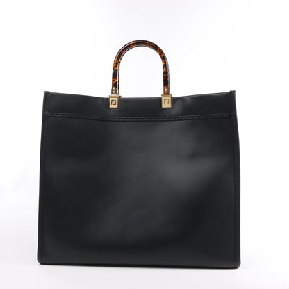 Grand sac à main en cuir Fendi Sunshine noir 8BH372