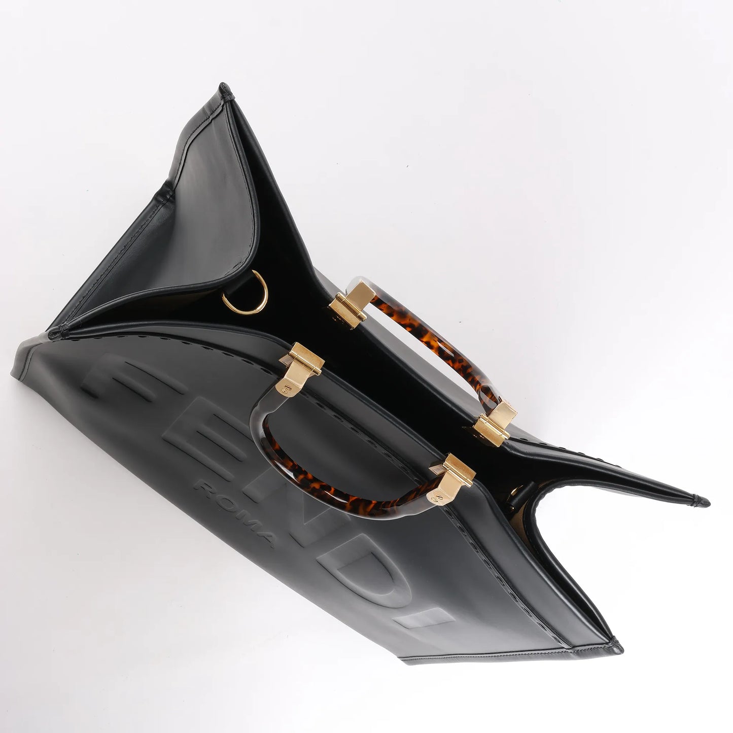 Grand sac à main en cuir Fendi Sunshine noir 8BH372