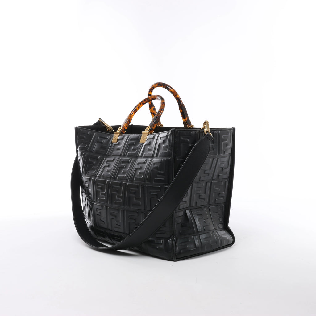 Fendi Sunshine Medium Leather 2Way Handbag in Black