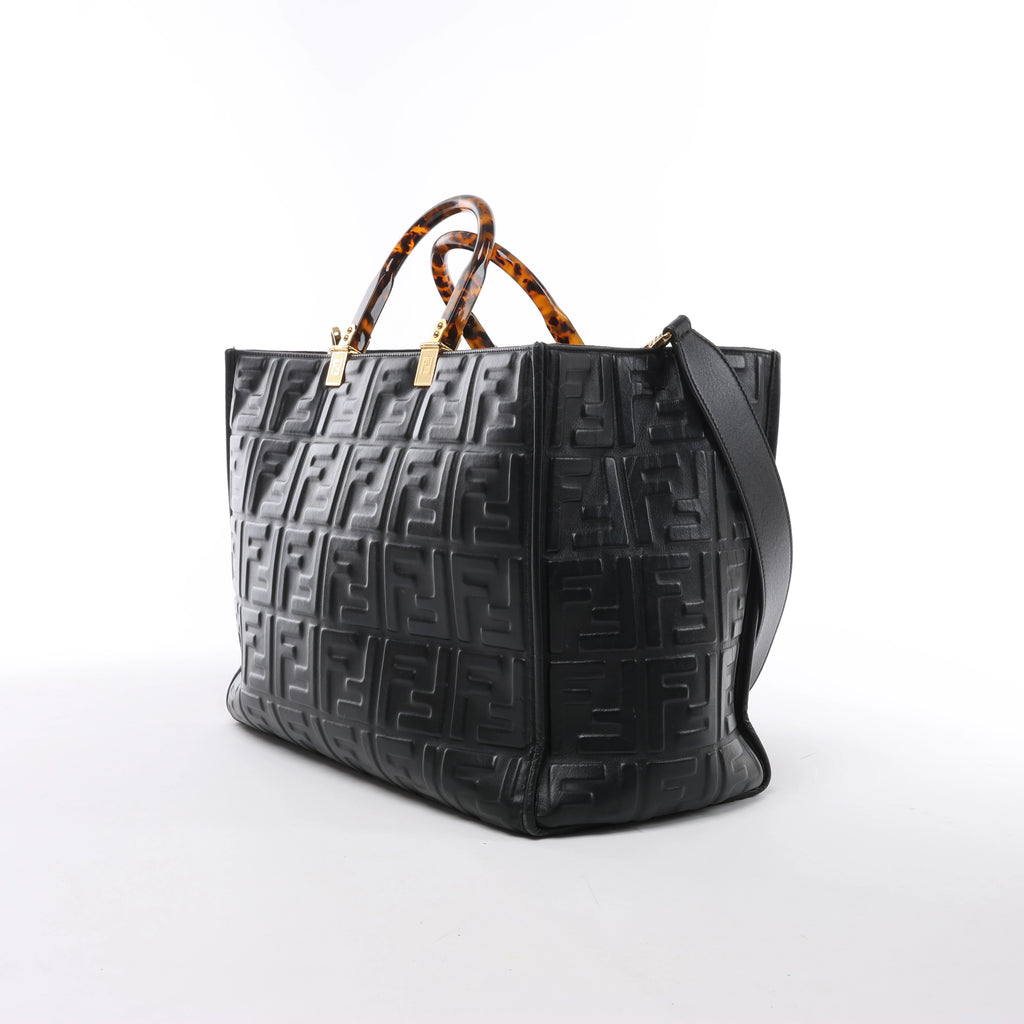 Fendi Sunshine Medium Leather 2Way Handbag in Black