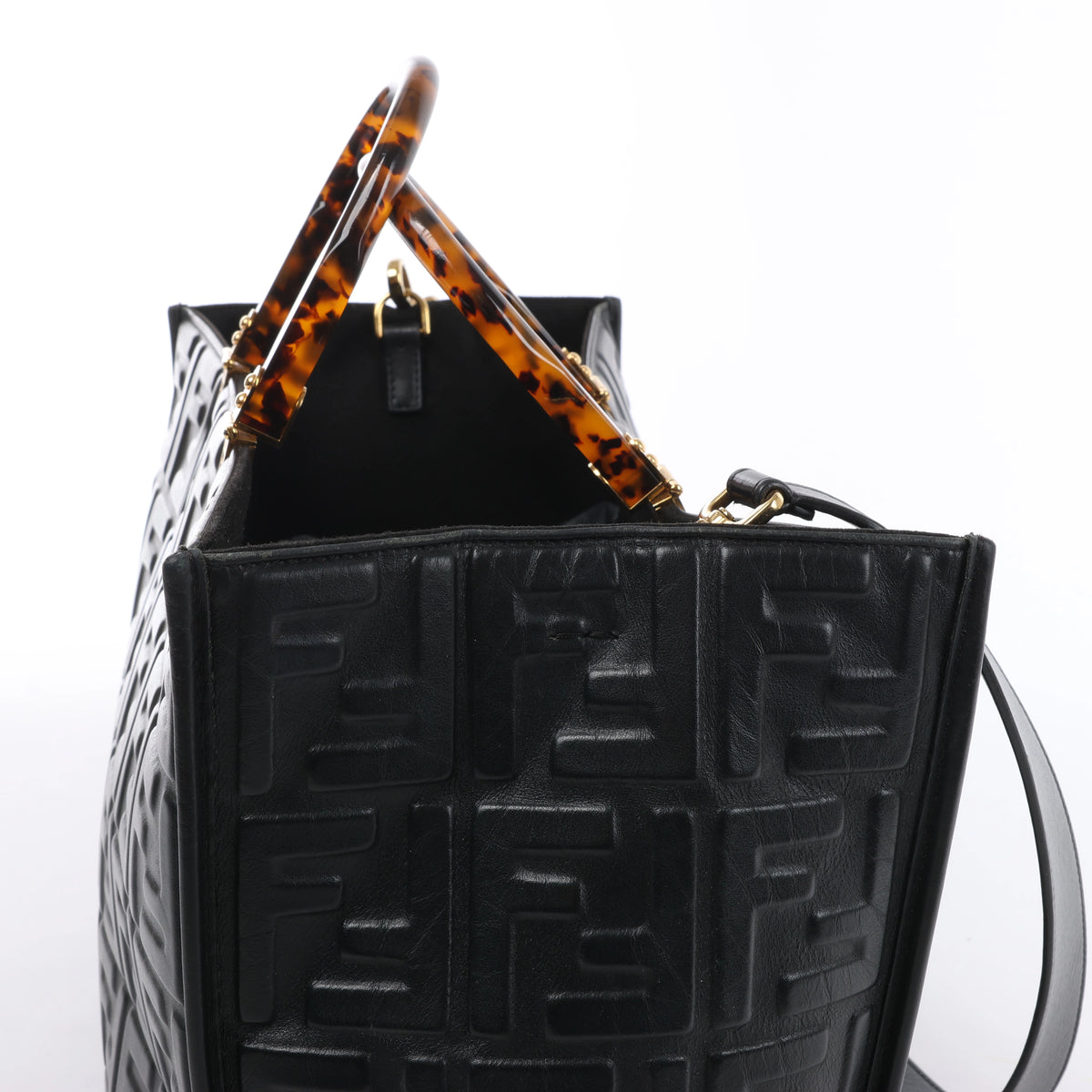 Fendi Sunshine Medium Leather 2Way Handbag in Black