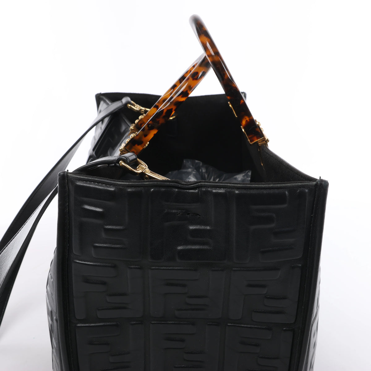 Fendi Sunshine Medium Leather 2Way Handbag in Black