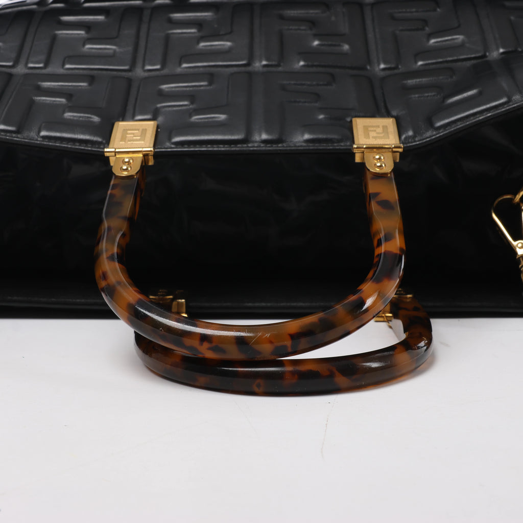 Fendi Sunshine Medium Leather 2Way Handbag in Black