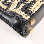 Fendi Mon Sunshine Shopper Zucchino Small Raffia x Leather 2Way Handbag in Black x Beige 8BS051