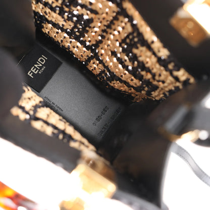 Fendi Mon Sunshine Shopper Zucchino Small Raffia x Leather 2Way Handbag in Black x Beige 8BS051