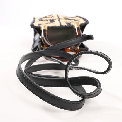 Fendi Mon Sunshine Shopper Zucchino Small Raffia x Leather 2Way Handbag in Black x Beige 8BS051