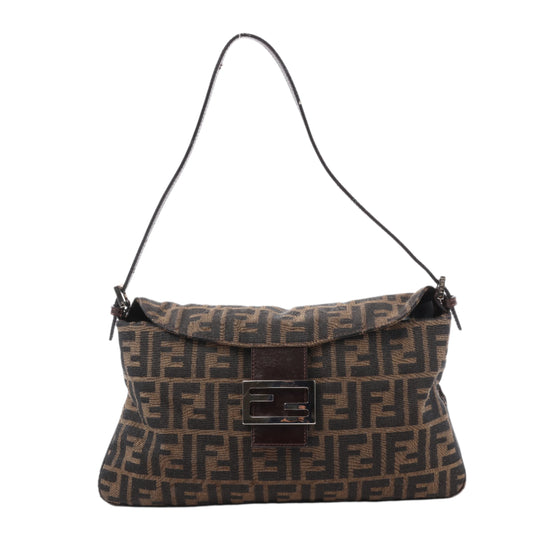 FENDI Baguette Zucchino Canvas & Leather Shoulder Bag in Brown 26796